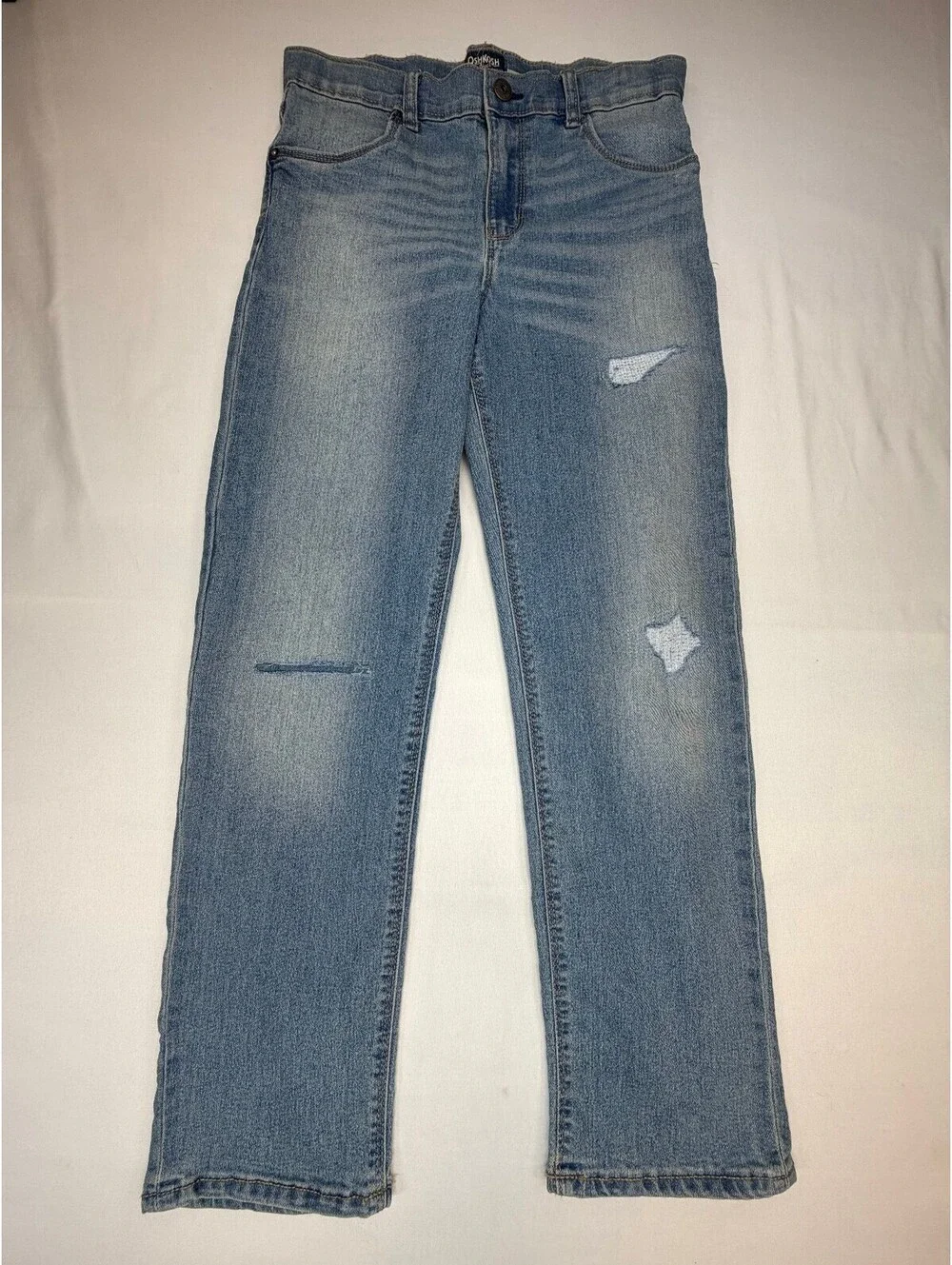 OshKosh Boy's Straight Jeans Distressed Light Wash Size 12 Blue